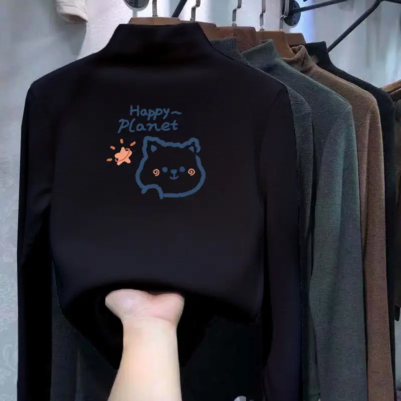 Children's Black Velvet Collar T-Shirt Autumn Winter New Boys Warm Inner Casual Top Trendy - Image 13
