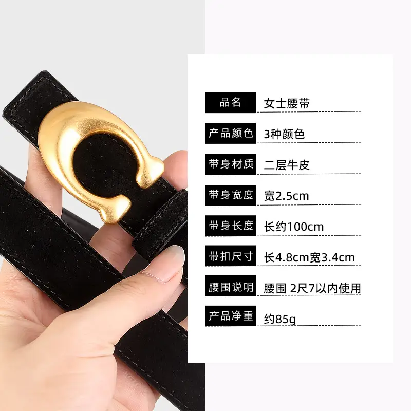 Women Genuine Leather Belt with Gold Clasp - Image 8