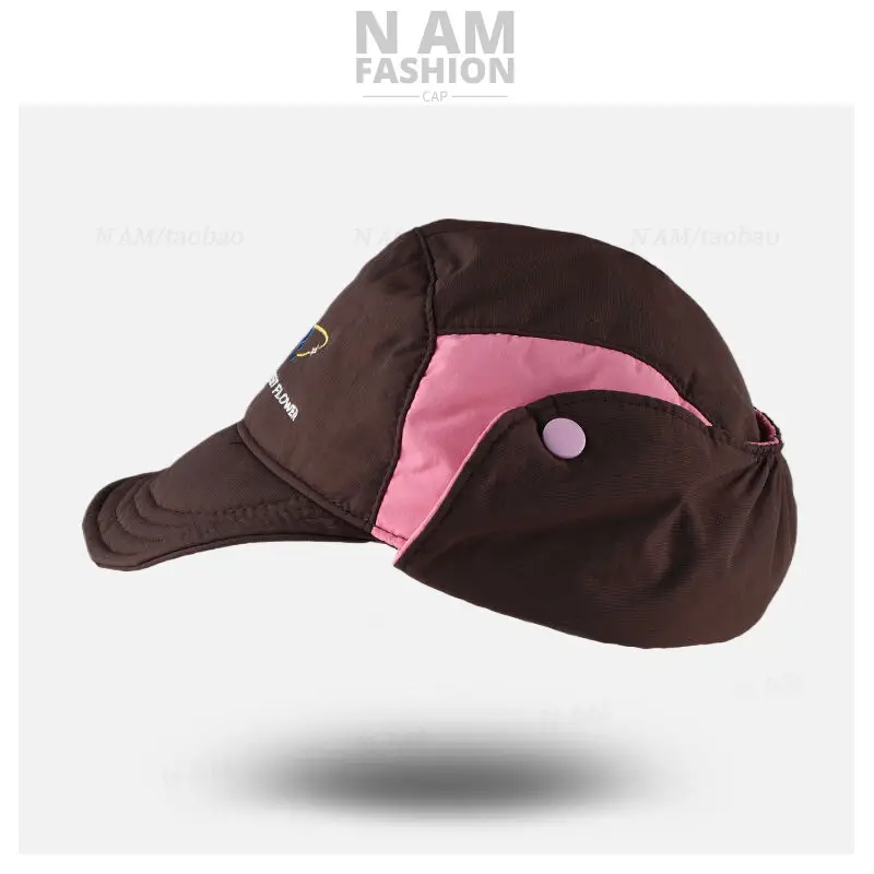 Women's Brown Bomber Cap with Pink Embroidery — feature 2