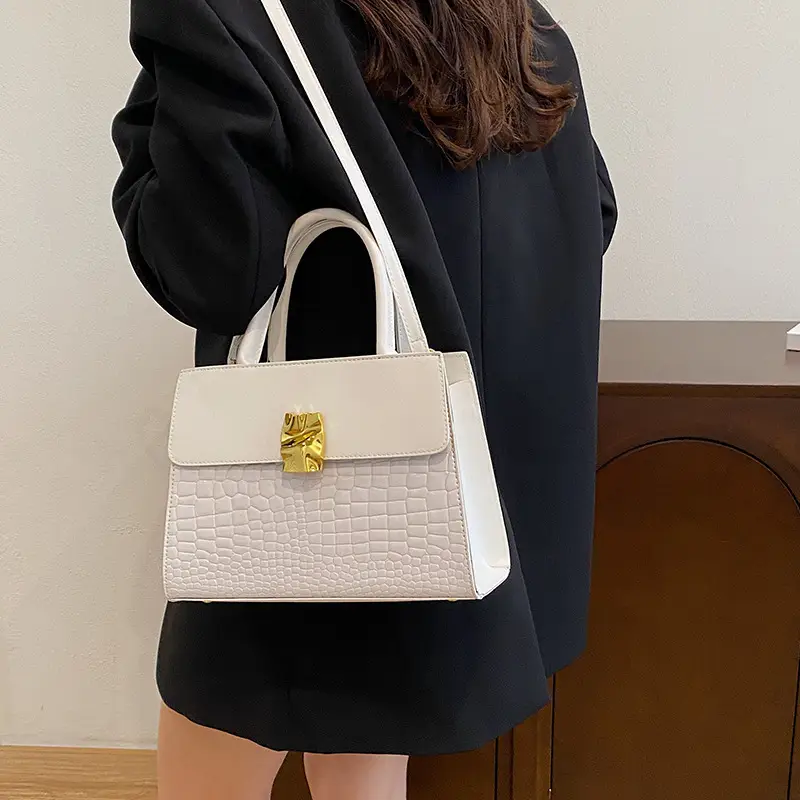 Women Croc Leather Shoulder Bag Brown 2024 - Image 8