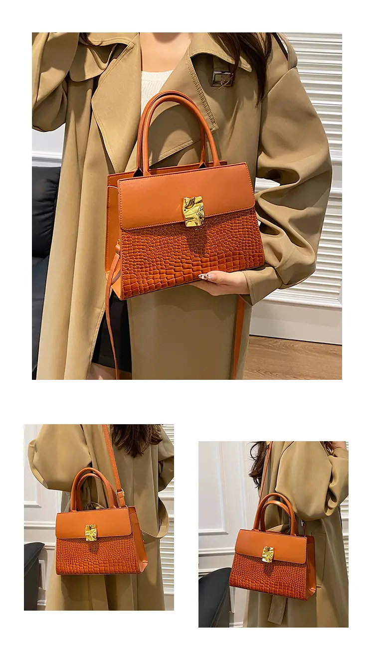 Women Croc Leather Shoulder Bag Brown 2024 — feature 10
