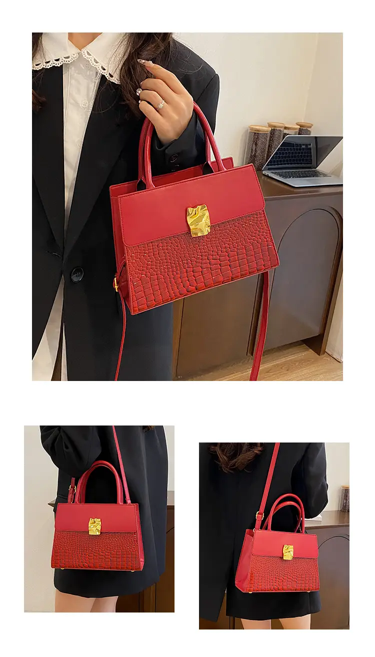 Women Croc Leather Shoulder Bag Brown 2024 — feature 14