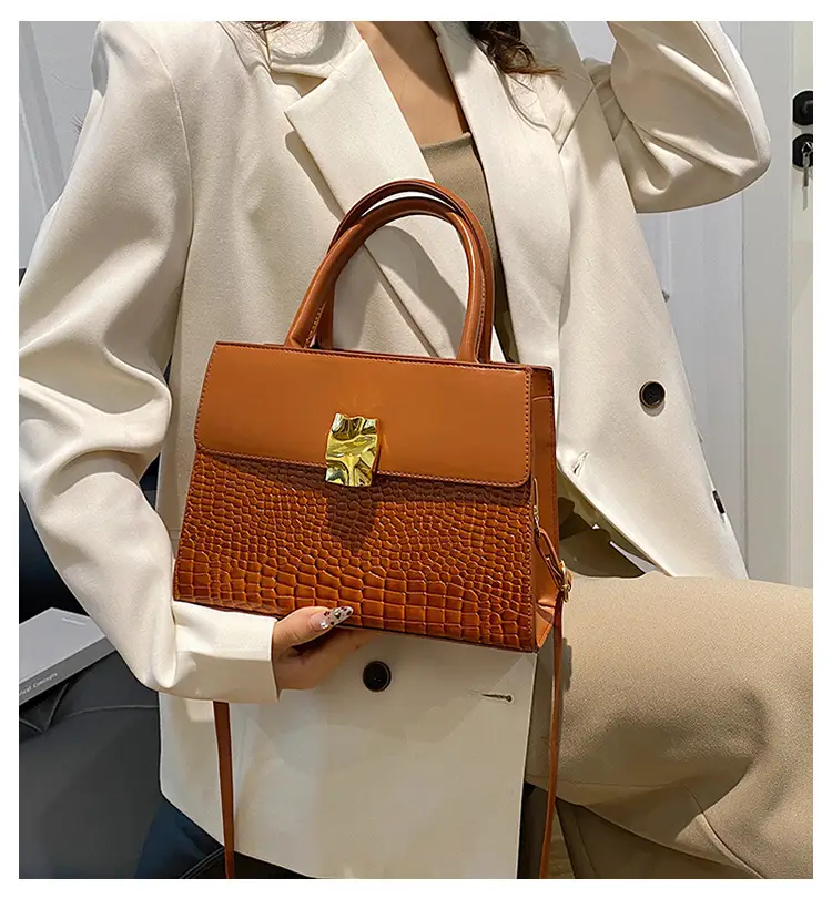 Women Croc Leather Shoulder Bag Brown 2024 — feature 2
