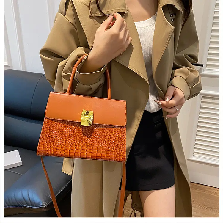 Women Croc Leather Shoulder Bag Brown 2024 — feature 33