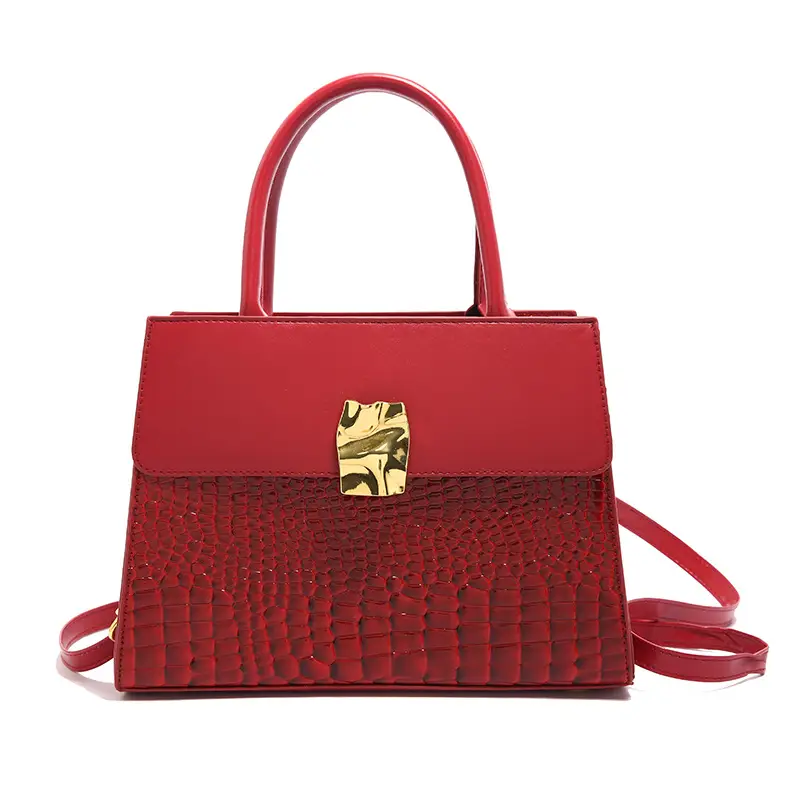 Women Croc Leather Shoulder Bag Brown 2024 - Image 5