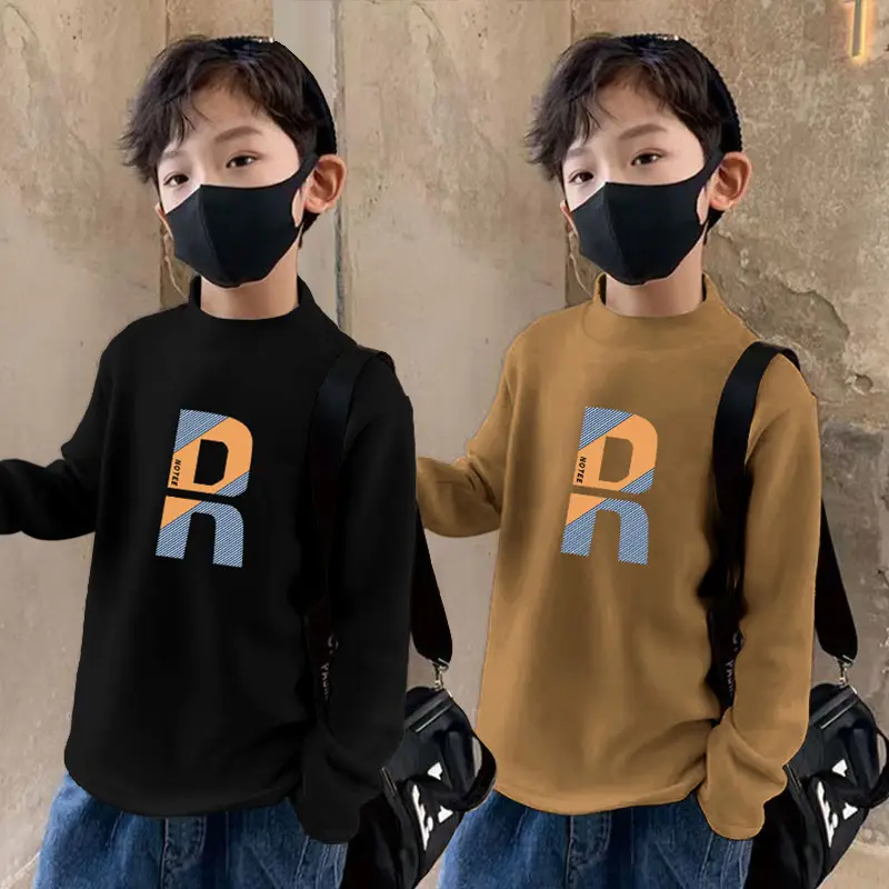 Kids Fleece Printed Shirt Grey Semi-High Collar Autumn Winter - Image 8