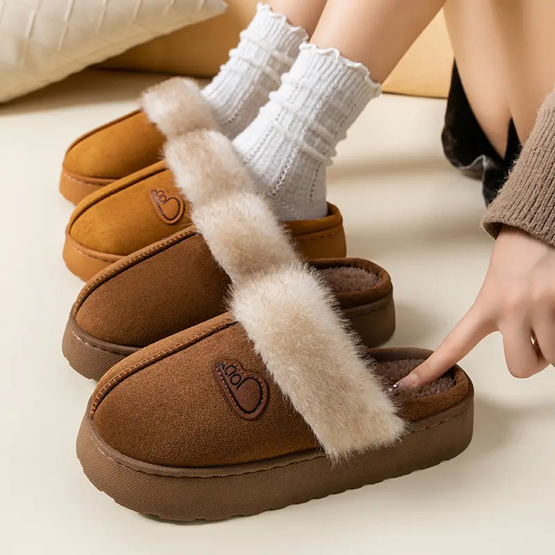 Women's Winter Indoor Cotton Slippers with Thick Soles, Non-Slip, Fleece-Lined, Thickened, Simple Plush Warm Maternity Slippers - Image 13