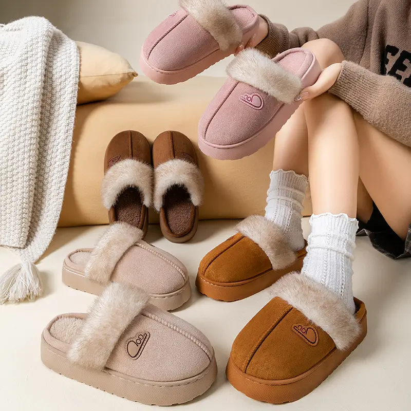 Women's Winter Indoor Cotton Slippers with Thick Soles, Non-Slip, Fleece-Lined, Thickened, Simple Plush Warm Maternity Slippers - Image 14