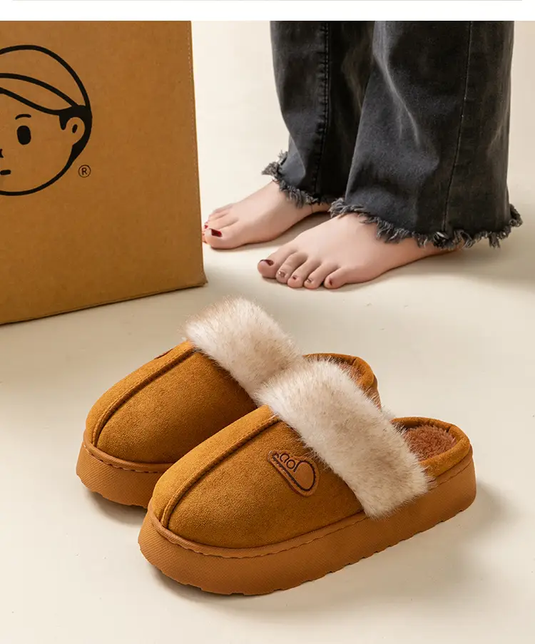 Women's Winter Indoor Cotton Slippers with Thick Soles, Non-Slip, Fleece-Lined, Thickened, Simple Plush Warm Maternity Slippers — feature 22