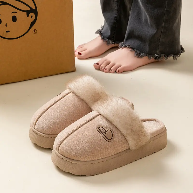 Women's Winter Indoor Cotton Slippers with Thick Soles, Non-Slip, Fleece-Lined, Thickened, Simple Plush Warm Maternity Slippers - Image 2