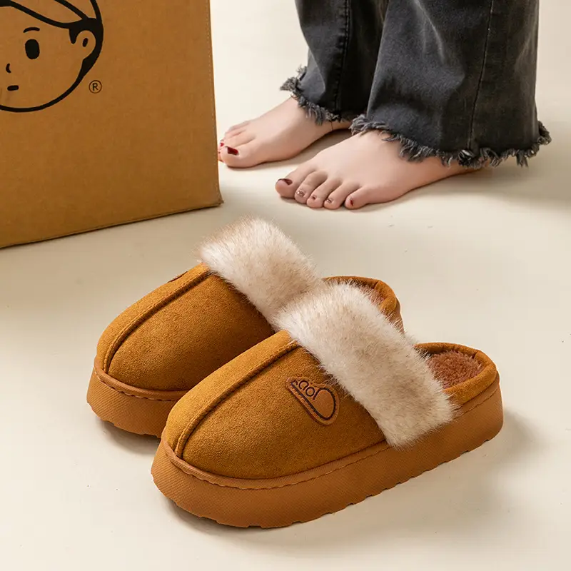 Women's Winter Indoor Cotton Slippers with Thick Soles, Non-Slip, Fleece-Lined, Thickened, Simple Plush Warm Maternity Slippers - Image 3