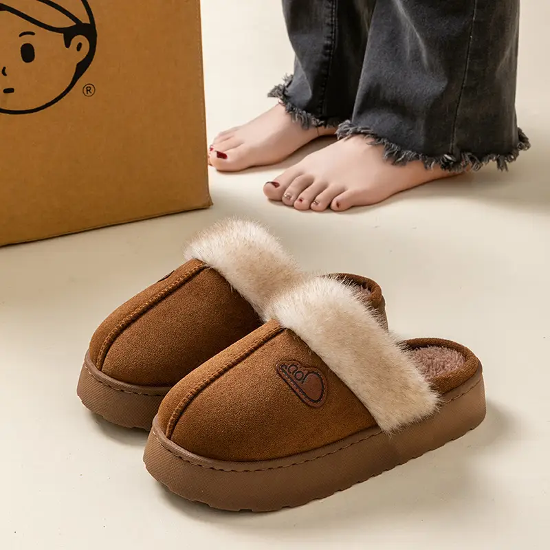 Women's Winter Indoor Cotton Slippers with Thick Soles, Non-Slip, Fleece-Lined, Thickened, Simple Plush Warm Maternity Slippers - Image 4