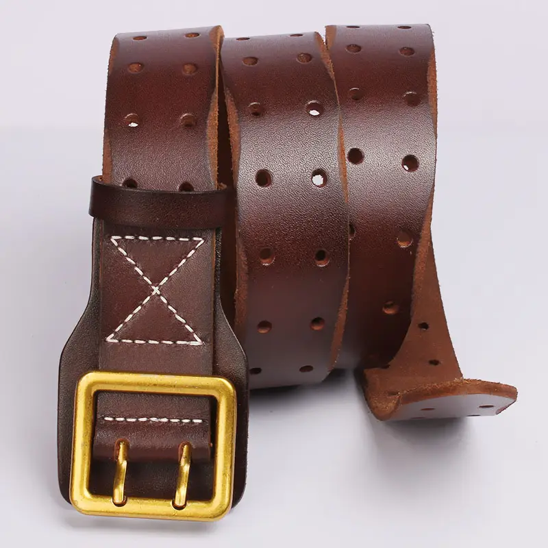 Italy Vintage Cowhide Belt with Gold Buckle - Image 3