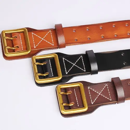 Italy Vintage Cowhide Belt with Gold Buckle - Image 5