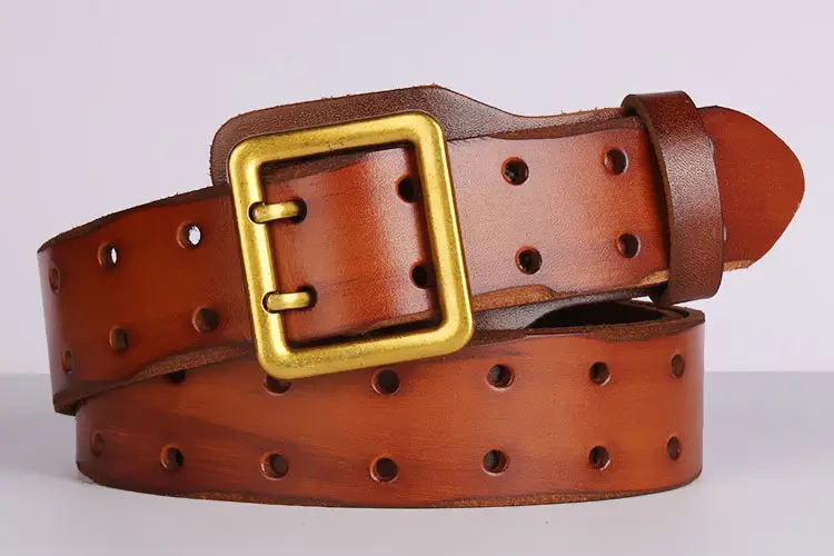 Italy Vintage Cowhide Belt with Gold Buckle — feature 17