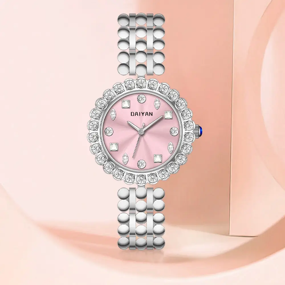 Women's Pink Diamond Chain Watch with Silver Band — feature 1