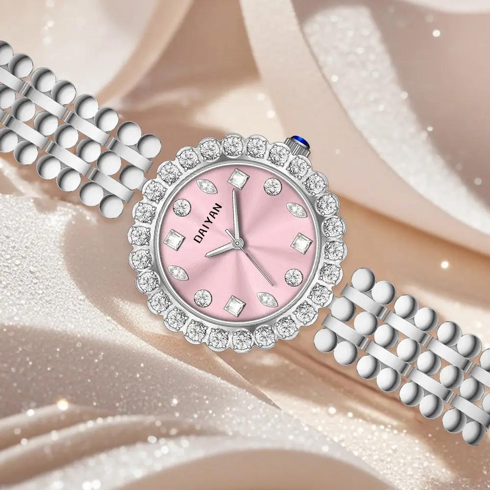 Women's Pink Diamond Chain Watch with Silver Band — feature 2