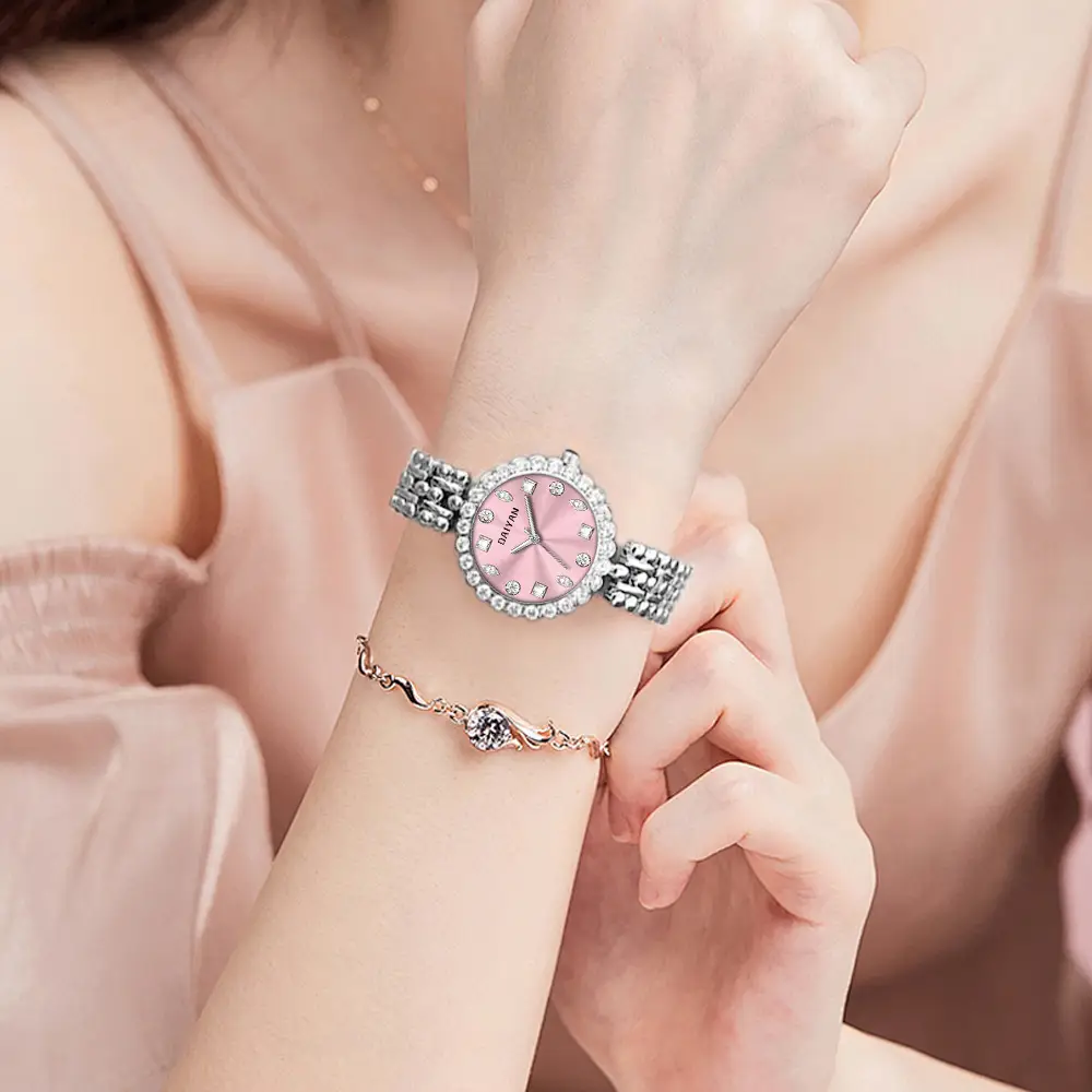 Women's Pink Diamond Chain Watch with Silver Band — feature 3