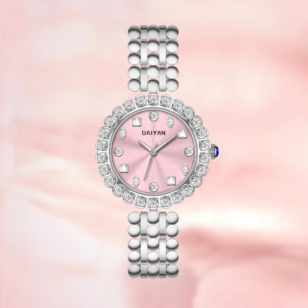 Women's Pink Diamond Chain Watch with Silver Band — feature 4