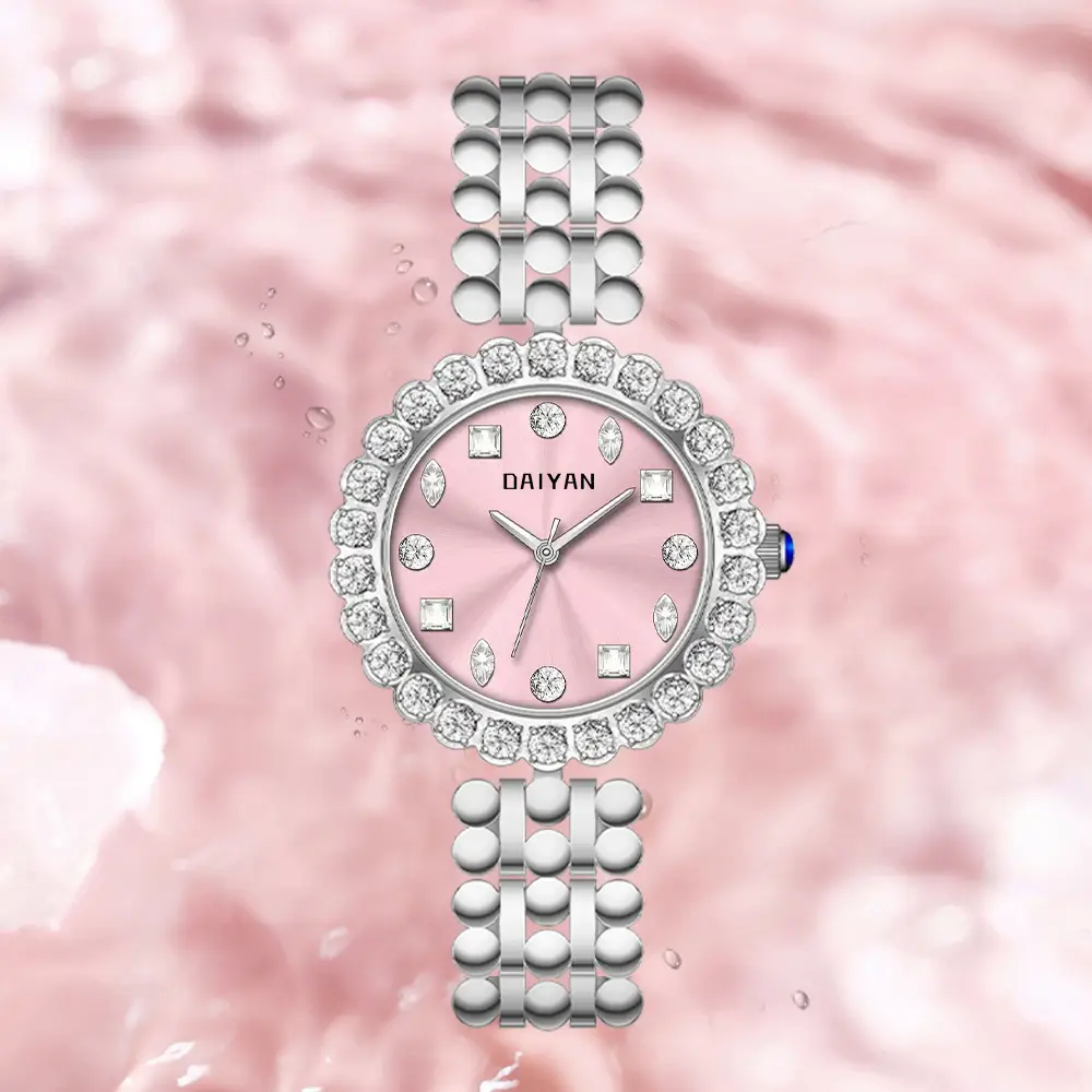 Women's Pink Diamond Chain Watch with Silver Band — feature 5