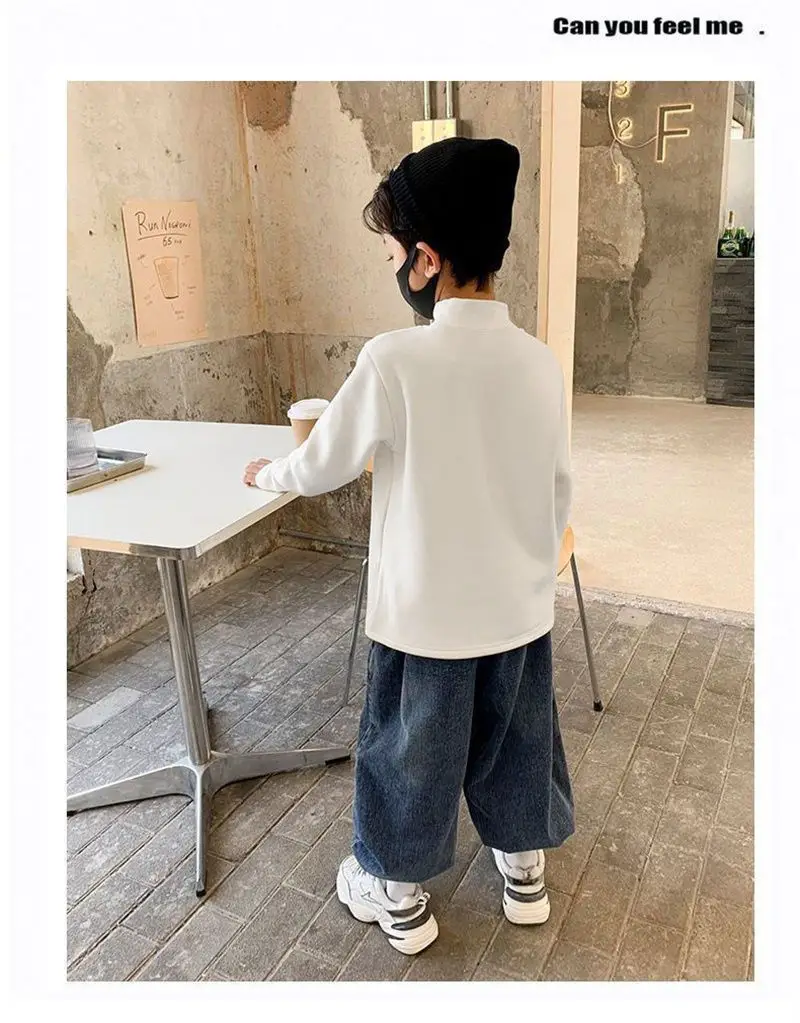 Children Velvet T-Shirt Brown Cream Half High Collar Winter Warm — feature 20