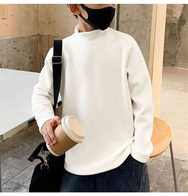 Children Velvet T-Shirt Brown Cream Half High Collar Winter Warm — feature 21