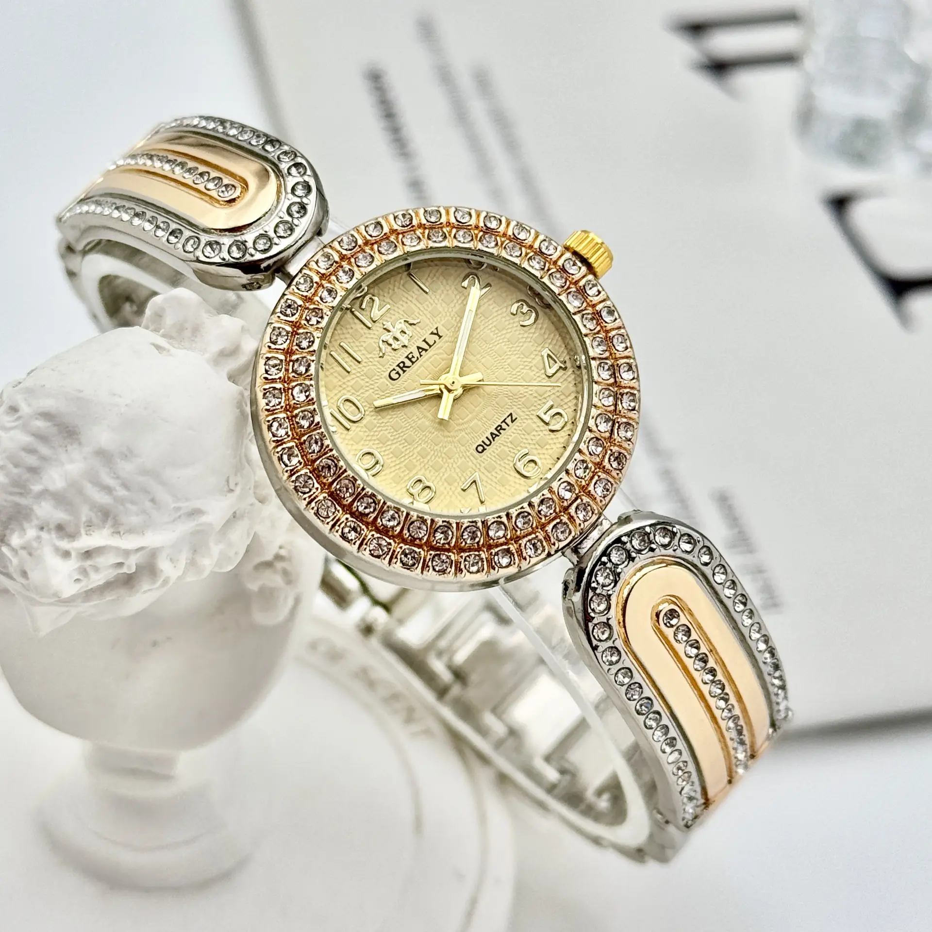 Gold Diamond-Encrusted Women's Watch with Green Dial — feature 14