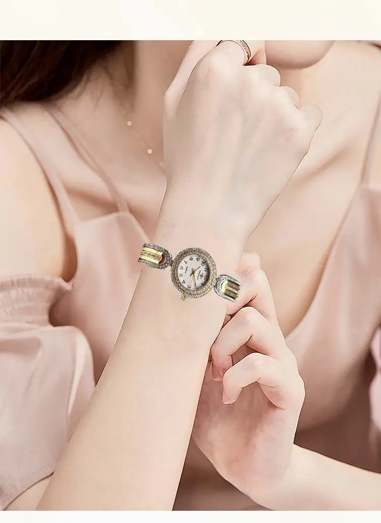 Gold Diamond-Encrusted Women's Watch with Green Dial — feature 3