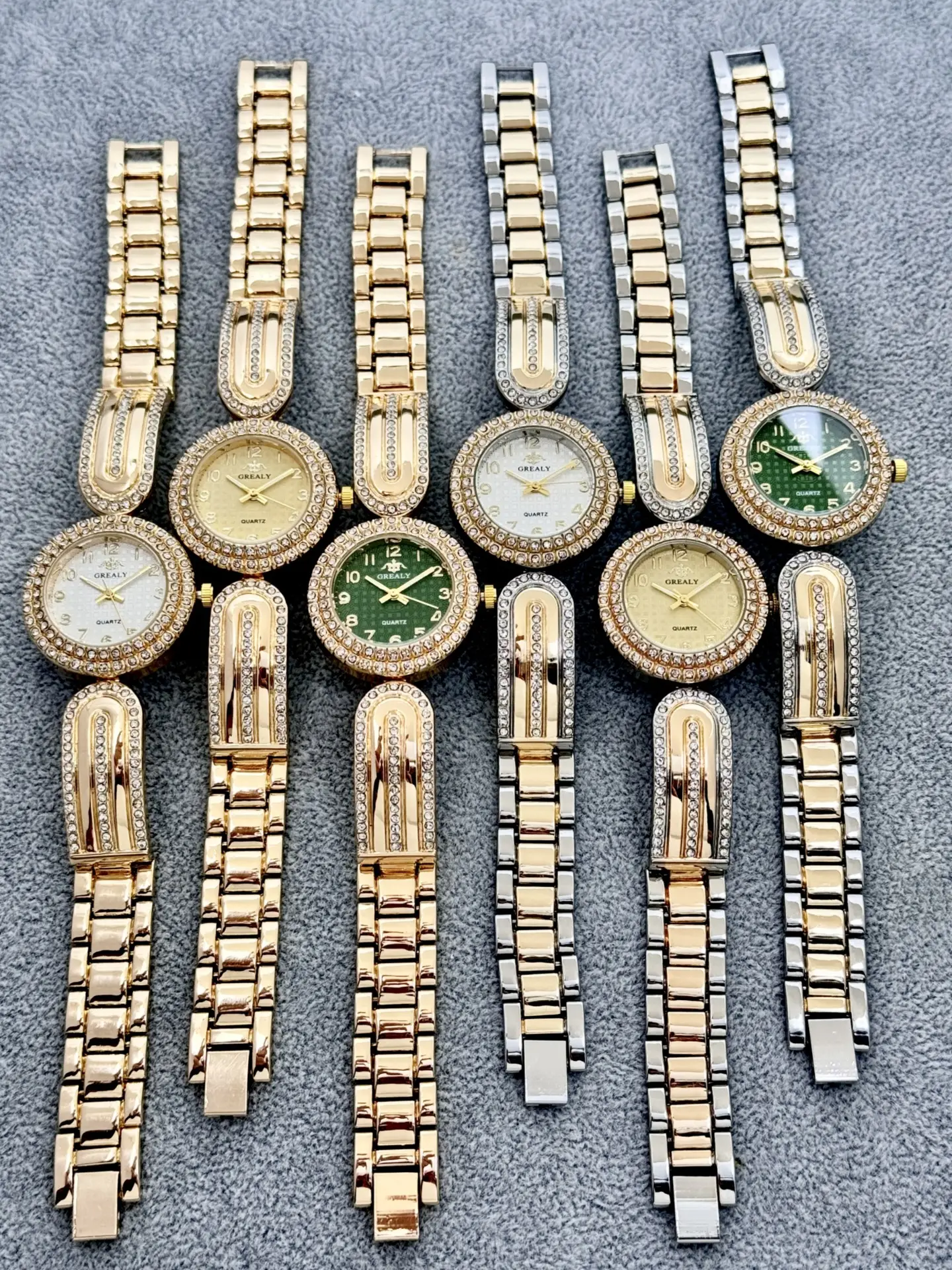 Gold Diamond-Encrusted Women's Watch with Green Dial — feature 4