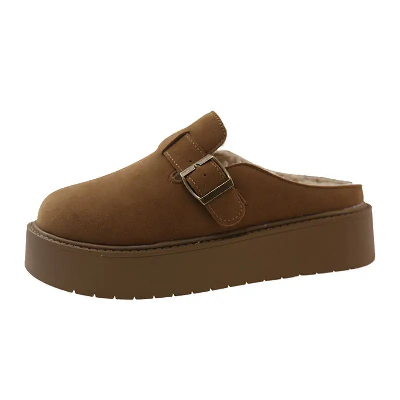Thick-Soled Retro Shoes for Women 2024 Autumn and Winter New Style Furry Slippers for Women to Wear Outside, Cotton Slippers with Velvet and Closed-Toe Half Slippers - Image 7
