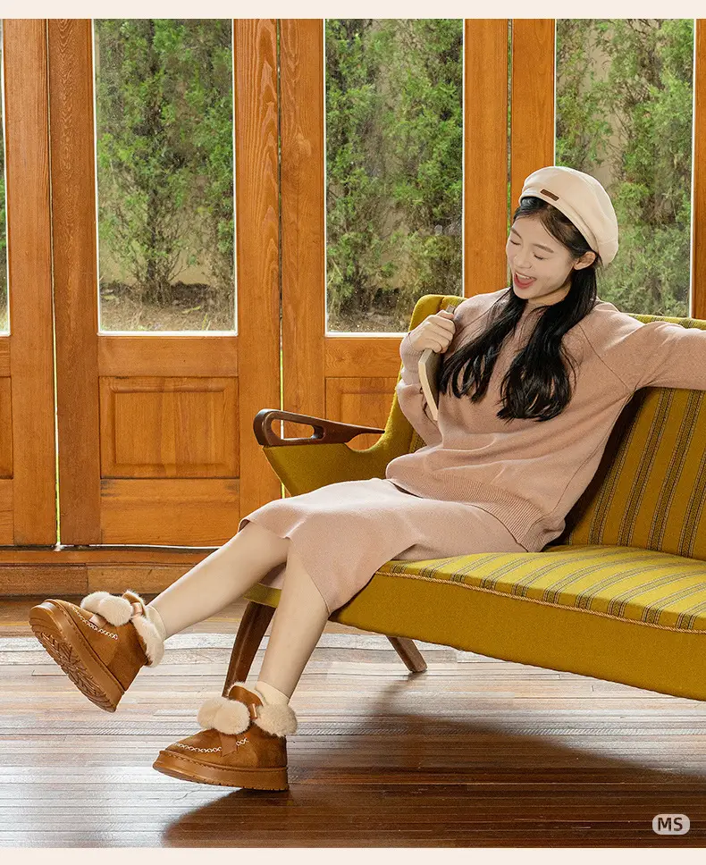 Women's Fleece Bow Winter Slippers Warm Brown — feature 6