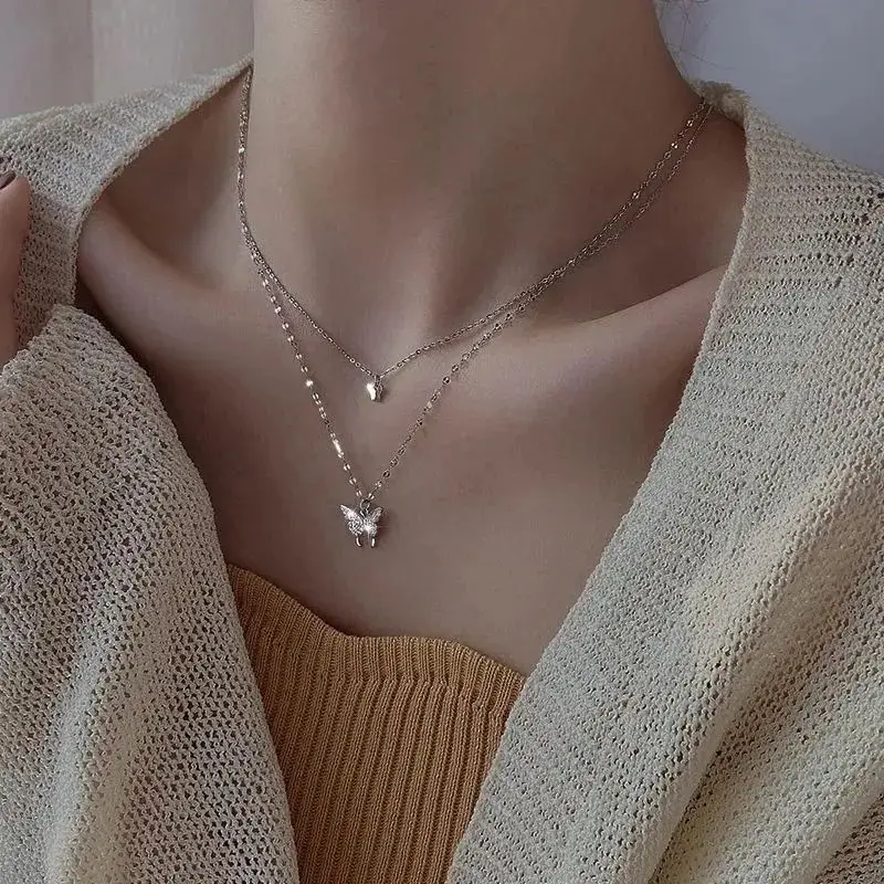 Double Layer Butterfly Necklace Women's Light Luxury Collarbone Chain - Image 29