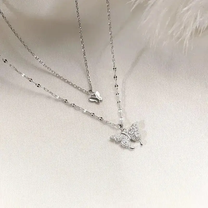Double Layer Butterfly Necklace Women's Light Luxury Collarbone Chain — feature 4