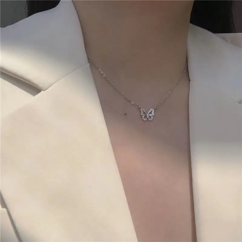 Double Layer Butterfly Necklace Women's Light Luxury Collarbone Chain - Image 27