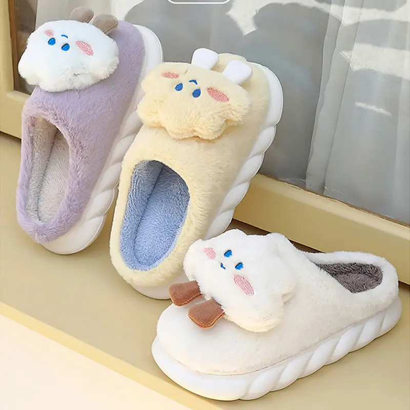 New Cotton Slippers Winter Warm Slippers Women's Home Thick Bottom Plush Couple Cotton Slippers fleece-lined Thickened Winter - Image 3
