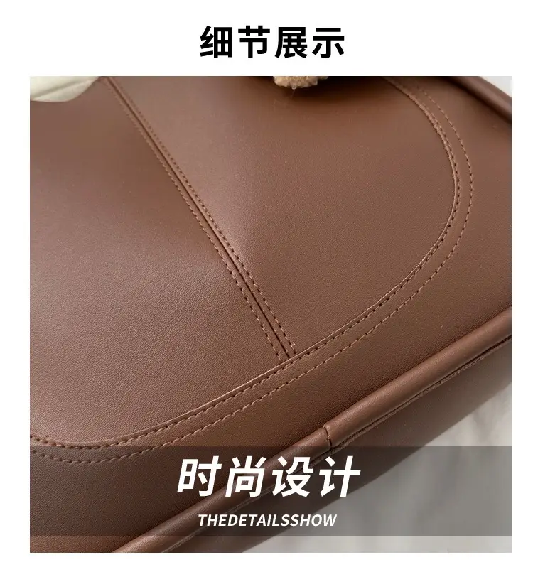 Black Leather Shoulder Tote Bag with Teddy Bear Charm — feature 3