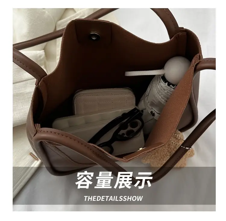 Black Leather Shoulder Tote Bag with Teddy Bear Charm — feature 7
