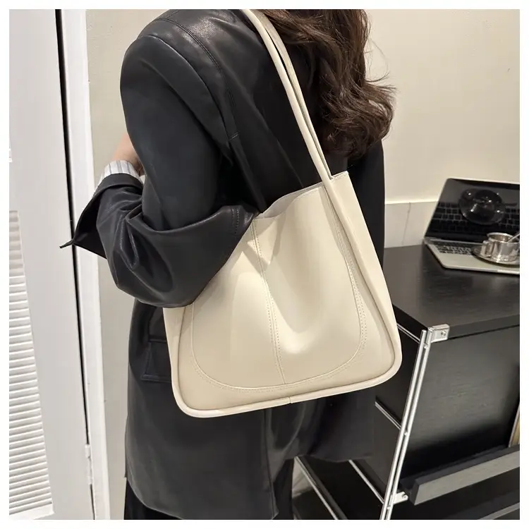 Black Leather Shoulder Tote Bag with Teddy Bear Charm — feature 9