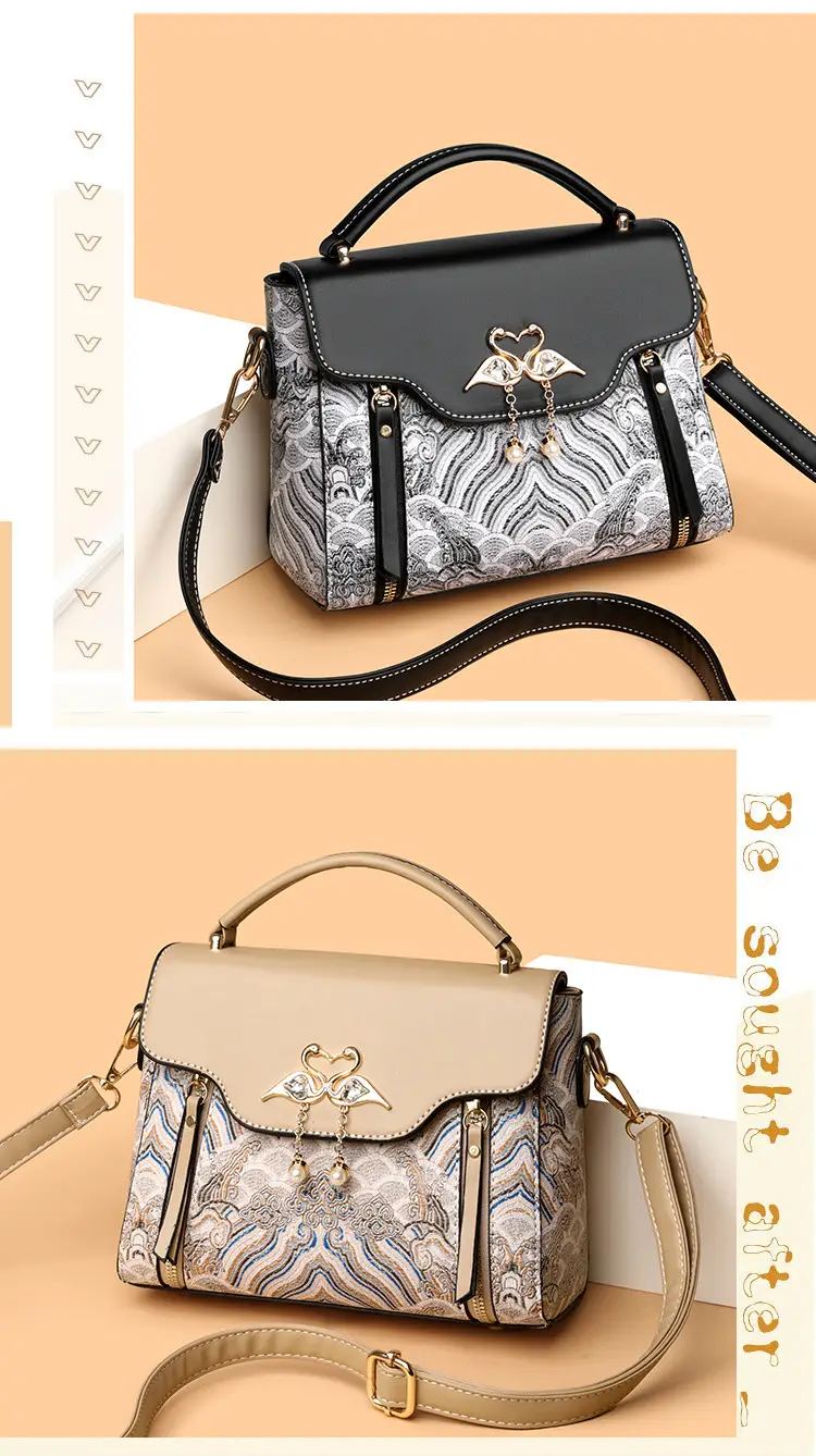 Women's Black Leather Crossbody Bag with Red Accessories — feature 11