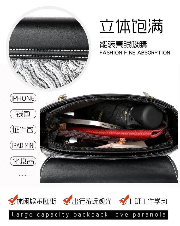 Women's Black Leather Crossbody Bag with Red Accessories — feature 9