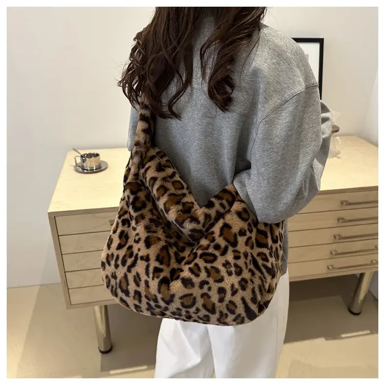 Leopard Print Fur Shoulder Bag 2024 Winter Autumn - Image 7