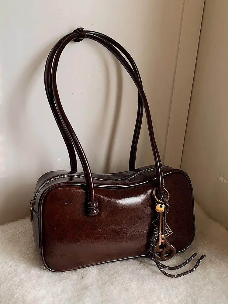 Women's Retro Boston Bag Oil Wax Leather Shoulder Commuter
