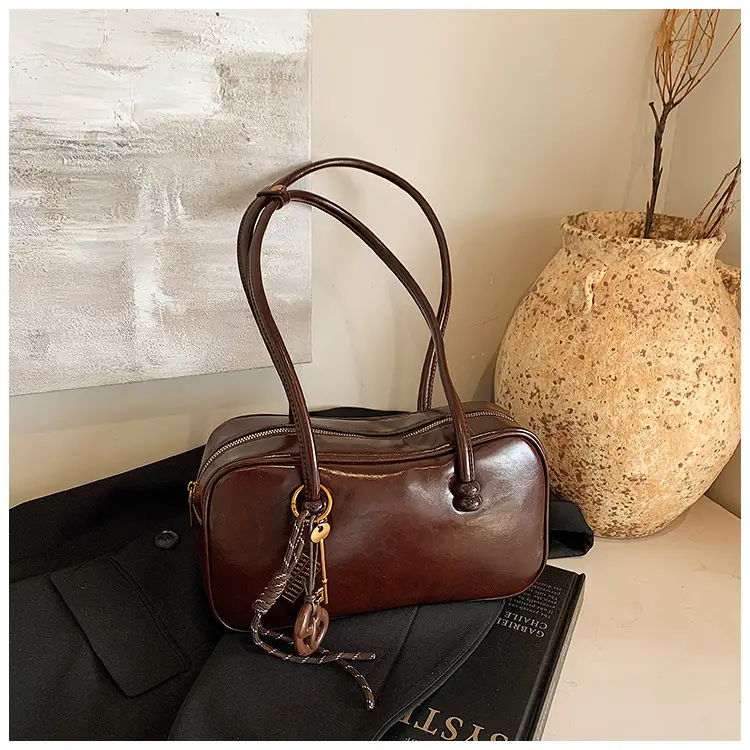 Women's Retro Boston Bag Oil Wax Leather Shoulder Commuter — feature 36