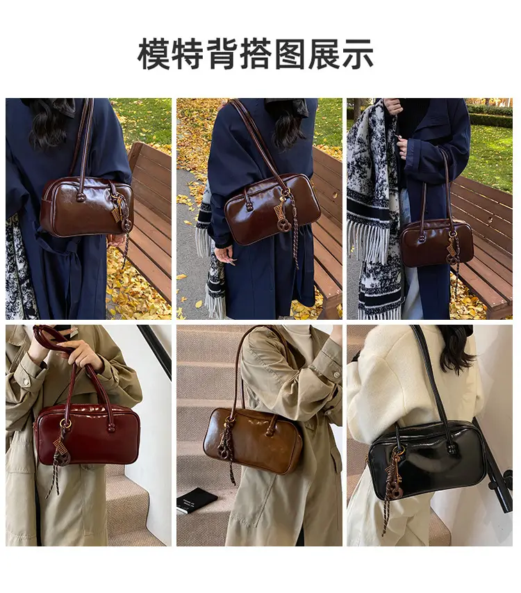 Women's Retro Boston Bag Oil Wax Leather Shoulder Commuter — feature 4