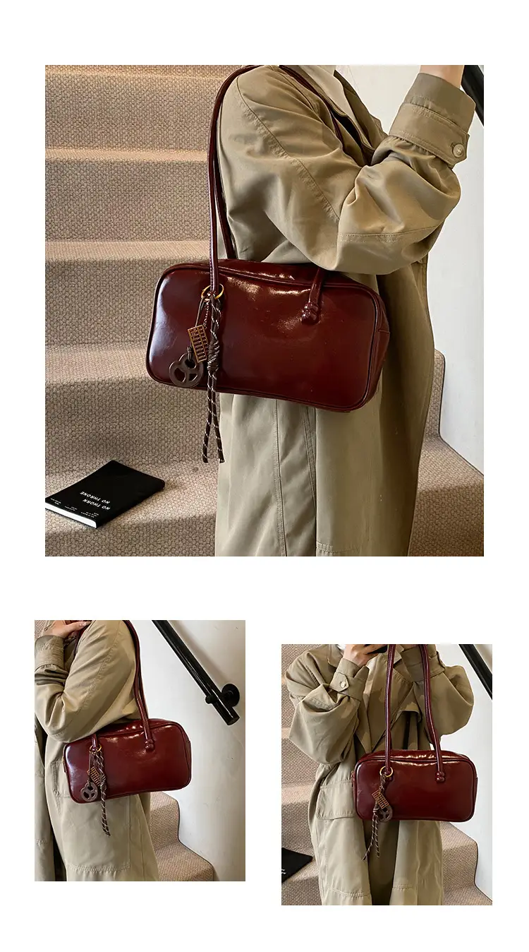 Women's Retro Boston Bag Oil Wax Leather Shoulder Commuter — feature 6