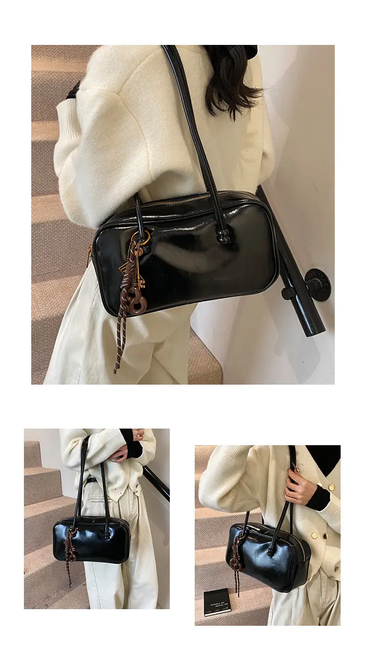 Women's Retro Boston Bag Oil Wax Leather Shoulder Commuter — feature 7