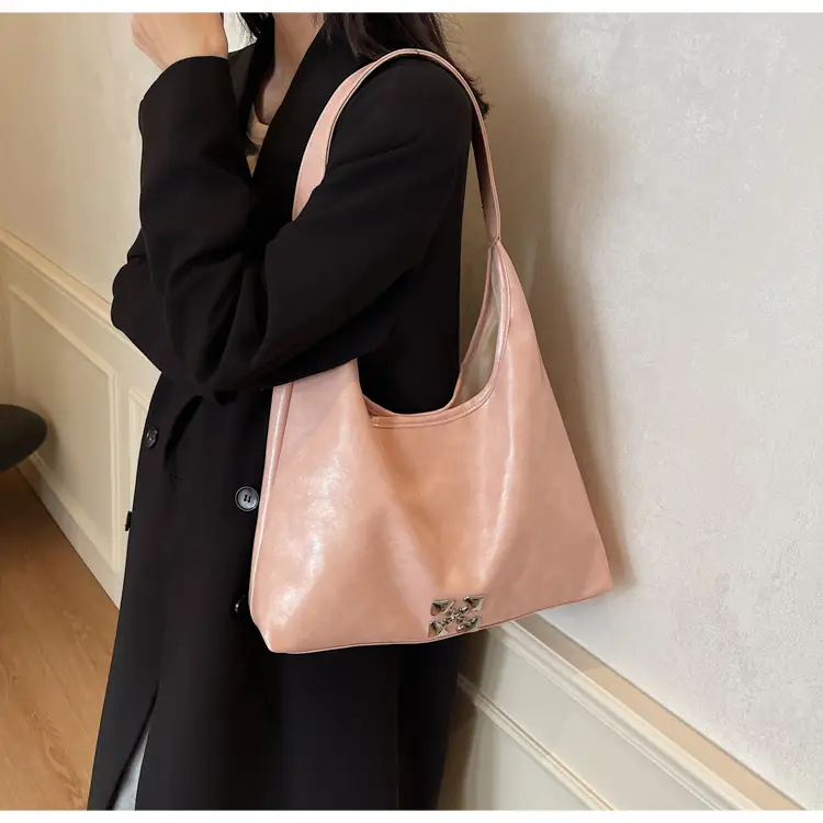 Women's Pink PU Shoulder Bag Large Capacity - Image 7