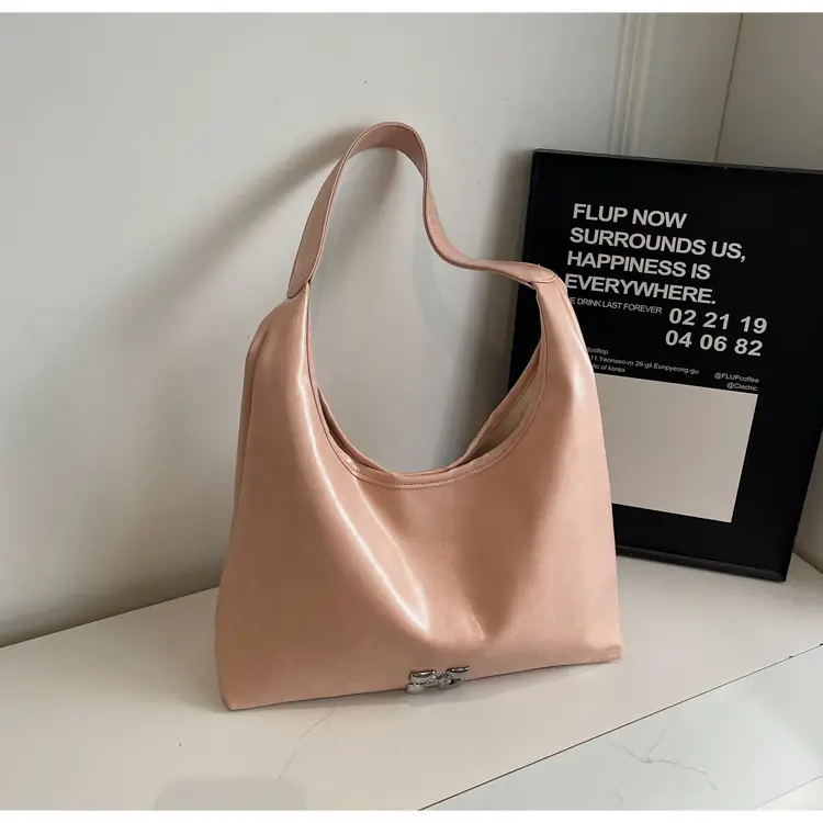 Women's Pink PU Shoulder Bag Large Capacity - Image 4