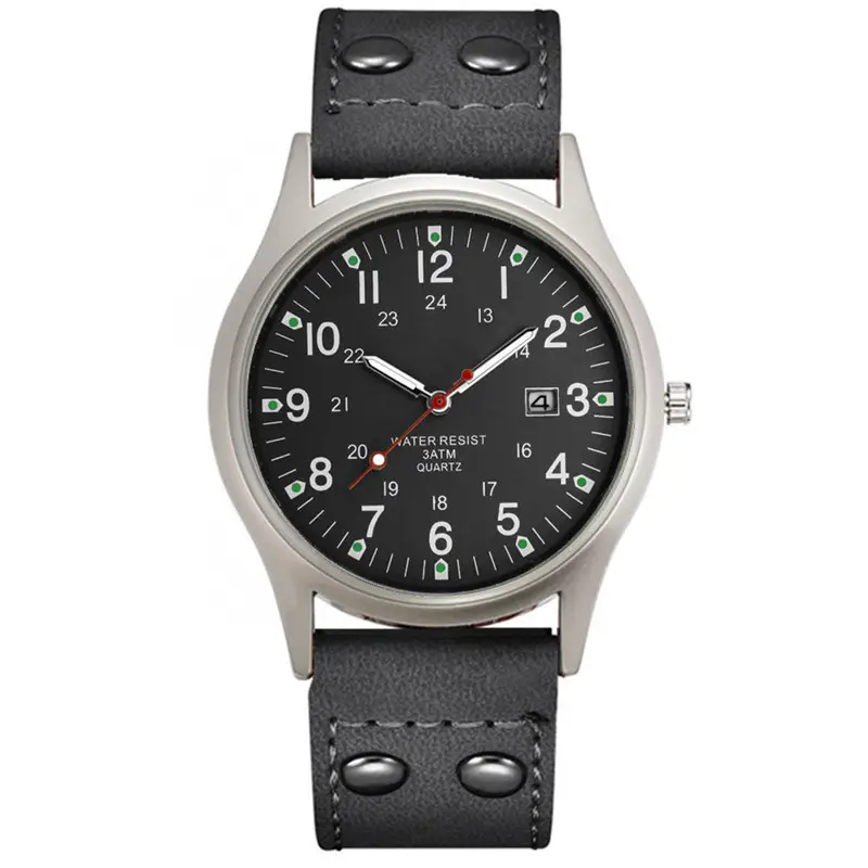 Men's Military Style Quartz Watch Brown Leather Belt - Image 2