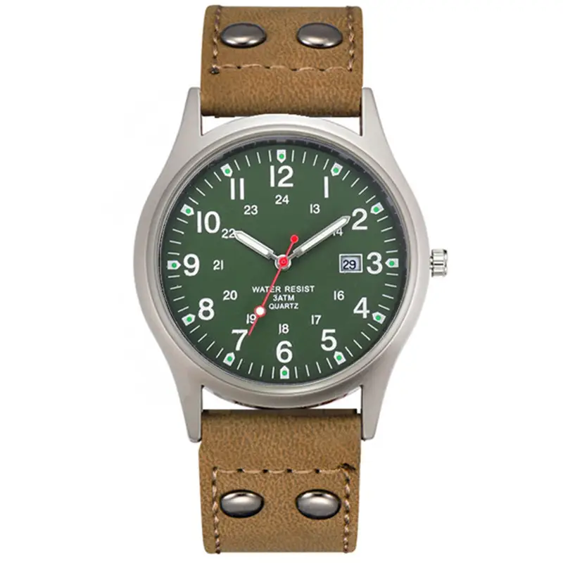 Men's Military Style Quartz Watch Brown Leather Belt - Image 14